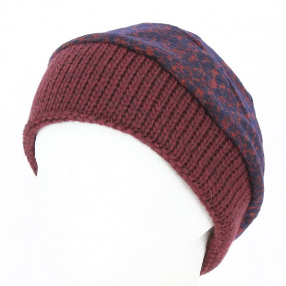 Wool hat with Bordeaux flower - Traclet