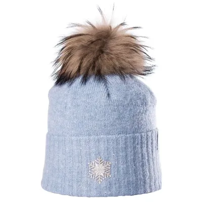 Betty Sky Blue Fur Pompon Beanie - Kristo