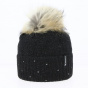 Bettina Wool Fur Pompon Beanie Black - Kristo