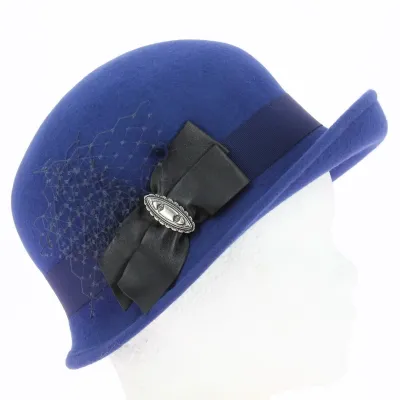 Chapeau Cloche Olga Feutre Laine Bleu roi - Traclet