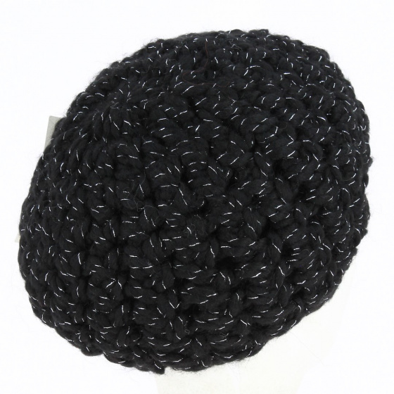Black silver yarn knitted beret - Traclet