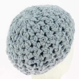 Silver yarn knitted beret sky blue - Traclet