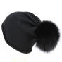 Rasta hat with pompom Black fox fur - Traclet