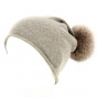 Rasta hat with pompom Taupe fox fur - Traclet