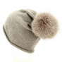 Rasta hat with pompom Taupe fox fur - Traclet