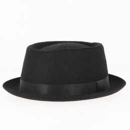 Black Wool Porkpie Hat - Traclet
