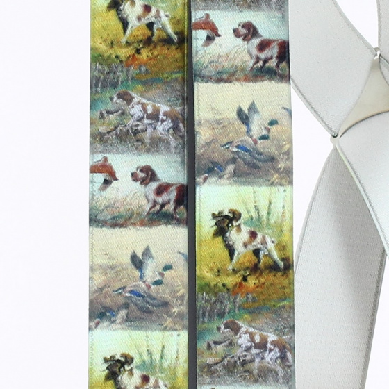 Bretelles Chasseur Motif chien & canard réaliste - Traclet