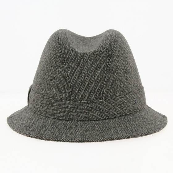 Grey Tweed Herringbone Fabric Hat - Traclet