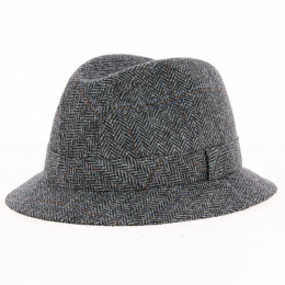 Grey and White Chevron Tweed Fabric Hat - Traclet