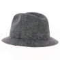 Gray and White Herringbone Tweed Fabric Hat - Traclet