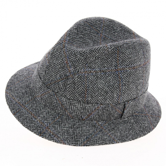 Grey and White Chevron Tweed Fabric Hat - Traclet