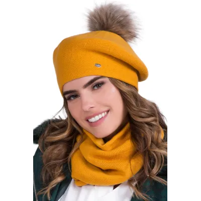 Béret Femme Bella à Pompon Jaune Moutarde - Traclet réf 17479