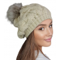 Women's beanie with pompom Zita Beige - Traclet
