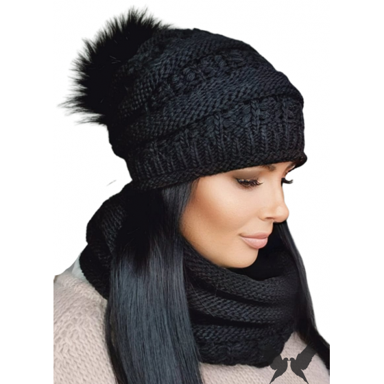 Ensemble Bonnet Pompon & snood Liana Beige - TRACLET