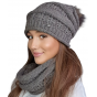 Liana Taupe Bonnet Pompon & Snood Set - TRACLET