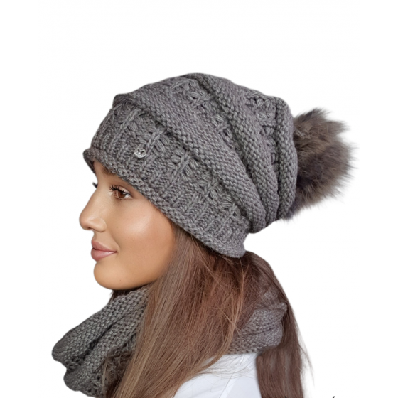 Pom-Pom Beanie & Snood Set Liana Taupe - TRACLET