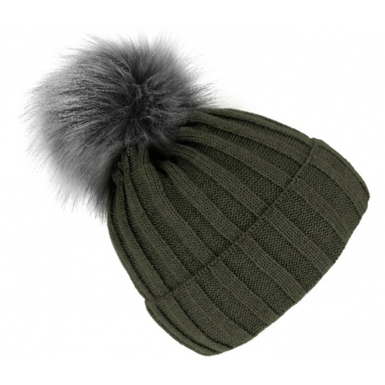 Perla Olive Pom Pom Beanie - Traclet