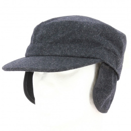 Black Wool Baseball Cap with Ear Flaps - Mjm