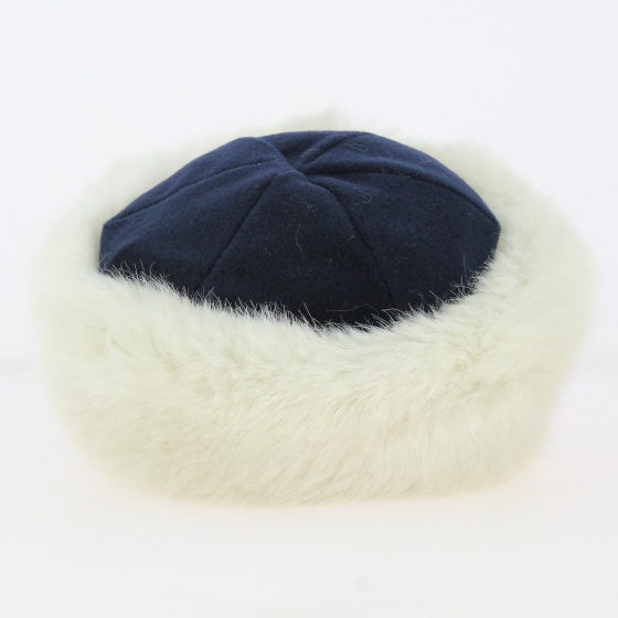 Toque Marmotte navy fleece & ecru faux fur - Traclet