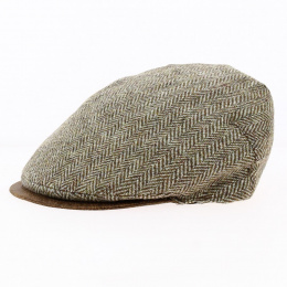 Beige herringbone flat cap with brown visor - Traclet