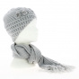 Gray Wool Fringe Scarf Strass Beanie Set - Traclet