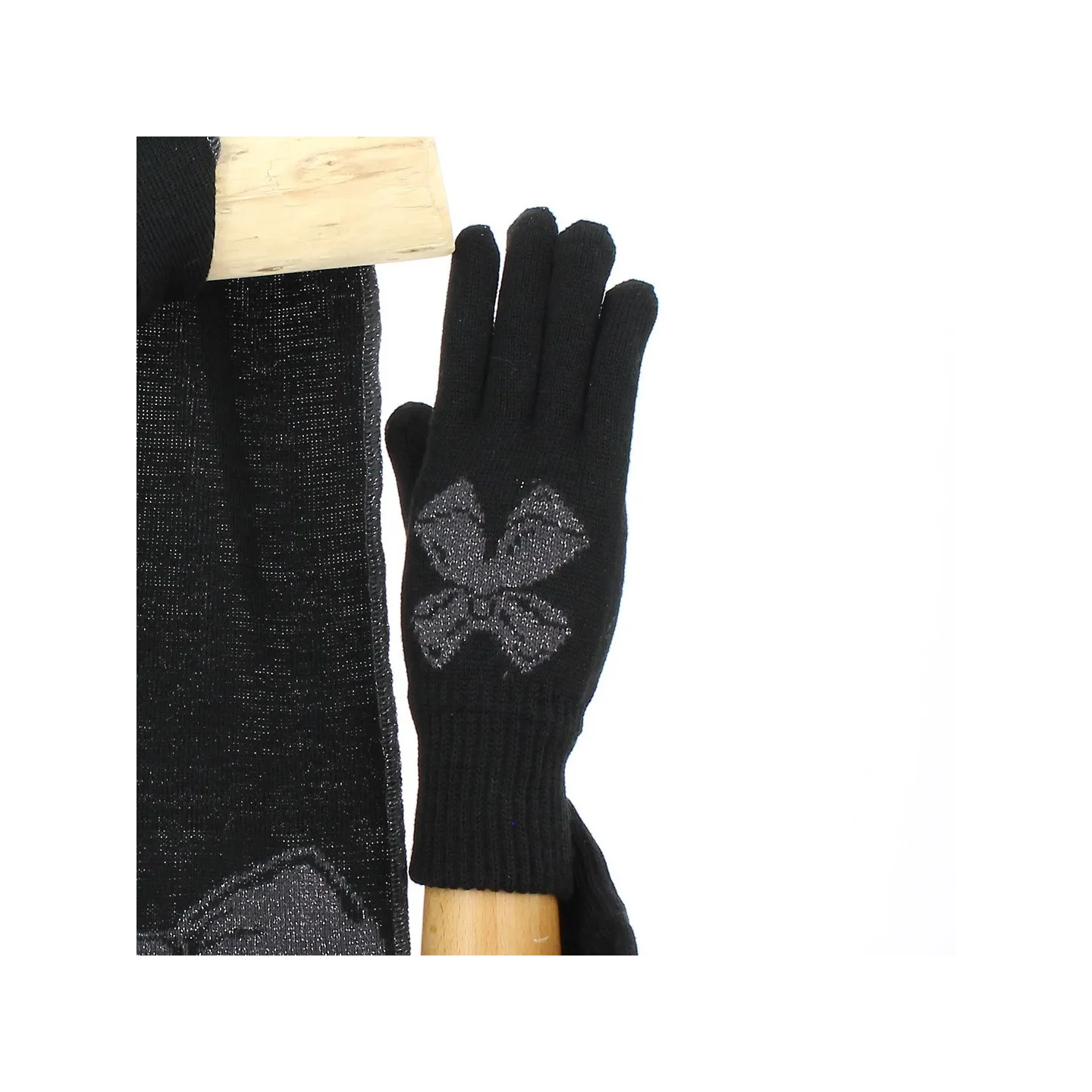 Ensemble Echarpe et Gants Nœud Laine gris - Traclet