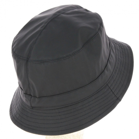Black Faux Leather Bucket Hat with Colored Fleece Lining - Traclet