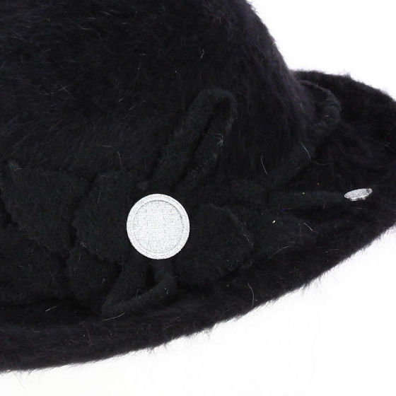 Chapeau Cloche Angora Fleur Noir - Traclet