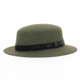 Army Green Wool Felt Boater Hat - Traclet
