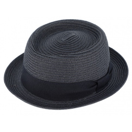 Navy Straw Pork Pie Hat Racou - Traclet