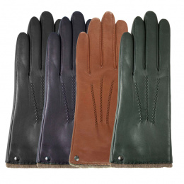 Women's Cognac Cashmere-Lined Leather Gloves - Isotoner
