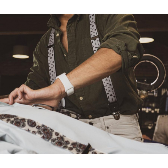 Grey Fancy Suspenders with Black Patterns - Traclet Grey Fancy Suspenders with Black Patterns - Traclet