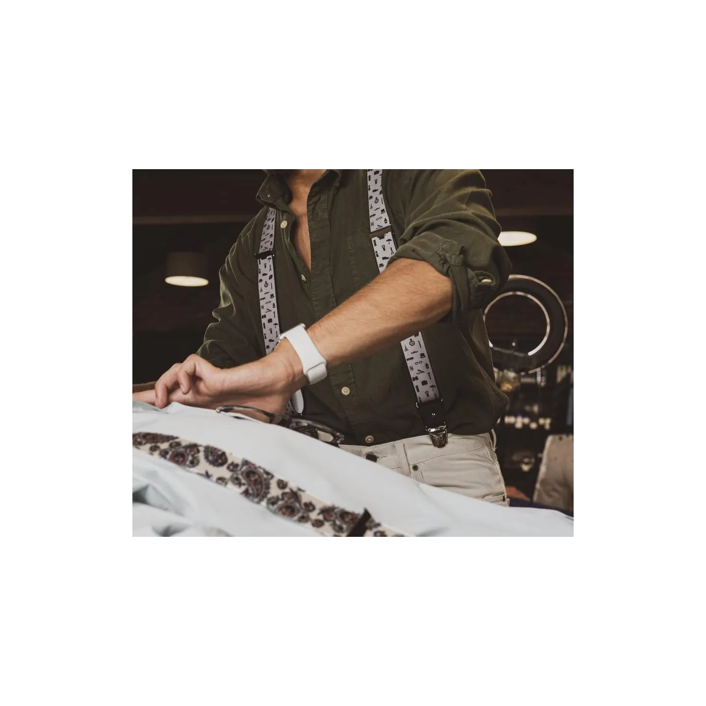 Grey Fancy Suspenders with Black Patterns - Traclet Reference: 11412 | Traclet Hat Shop