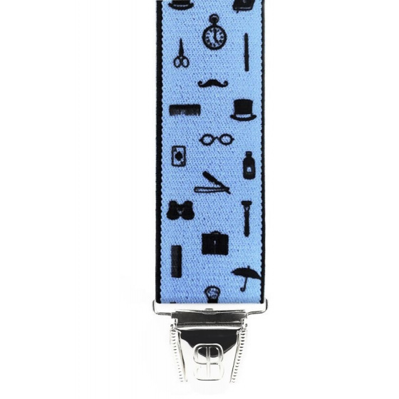 Sky Blue Fancy Suspenders with Black Patterns - Traclet