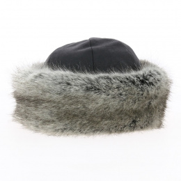 Toque Marmotte imitation black leather & grey faux fur - Traclet