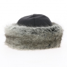 Marmotte toque in black imitation leather & gray faux fur - Traclet