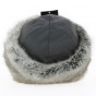 Toque Marmotte imitation black leather & grey faux fur - Traclet
