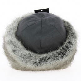Marmotte toque in black imitation leather & gray faux fur - Traclet