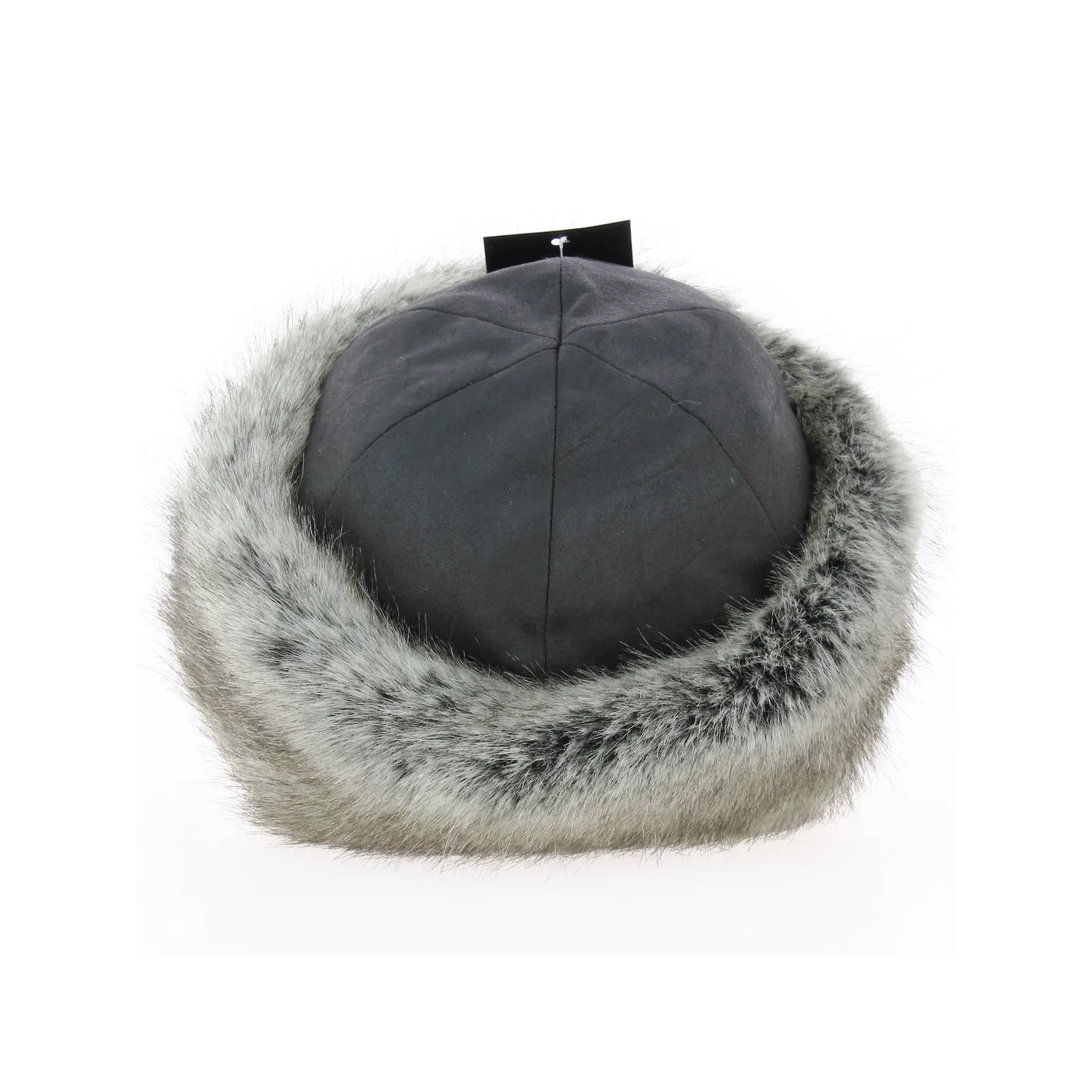 Toque Marmotte imitation cuir noir & fausse fourrure grise - Traclet