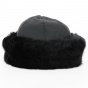 Marmotte toque in black imitation leather & black faux fur - Traclet