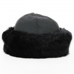 Toque Marmotte imitation black leather & black faux fur - Traclet