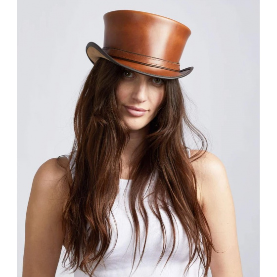 Chapeau Demi Haut de Forme Hampton Cuir Camel - Head'nHome Chapeau Demi Haut de Forme Hampton Cuir Camel - Head'nHome