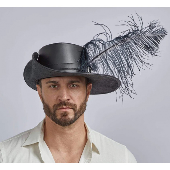 Chapeau Grand Bord Cuir Cavalier Noir - Head'nHome Chapeau Grand Bord Cuir Cavalier Noir - Head'nHome