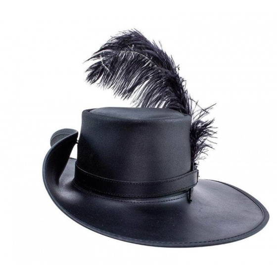 Wide Brim Leather Cavalier Hat Black - Head'nHome