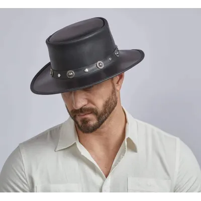 Chapeau PorkPie Silverado Cuir Noir - Head'n Home
