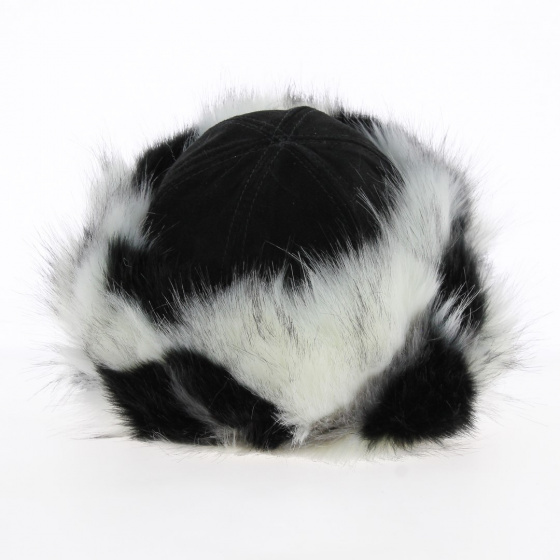 Mounkou-Sardyk fur hat in black leather with black and white fur