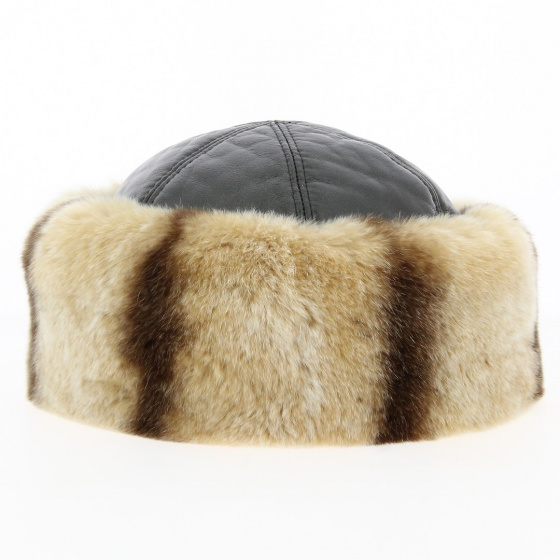 Toque Cappello Leather & Beige Rabbit Fur- Anna Rizzo