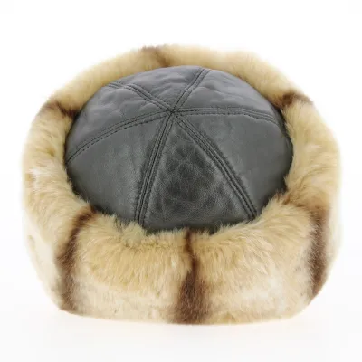 Toque Cappello Cuir & Fourrure Lapin Beige- Anna Rizzo
