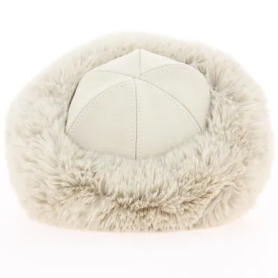 Toque Ivanova Cuir Ecru & Fausse Fourrure Blanche - Traclet