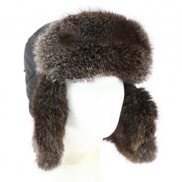 Black Polyester Rabbit Fur Ushanka Hat - Traclet